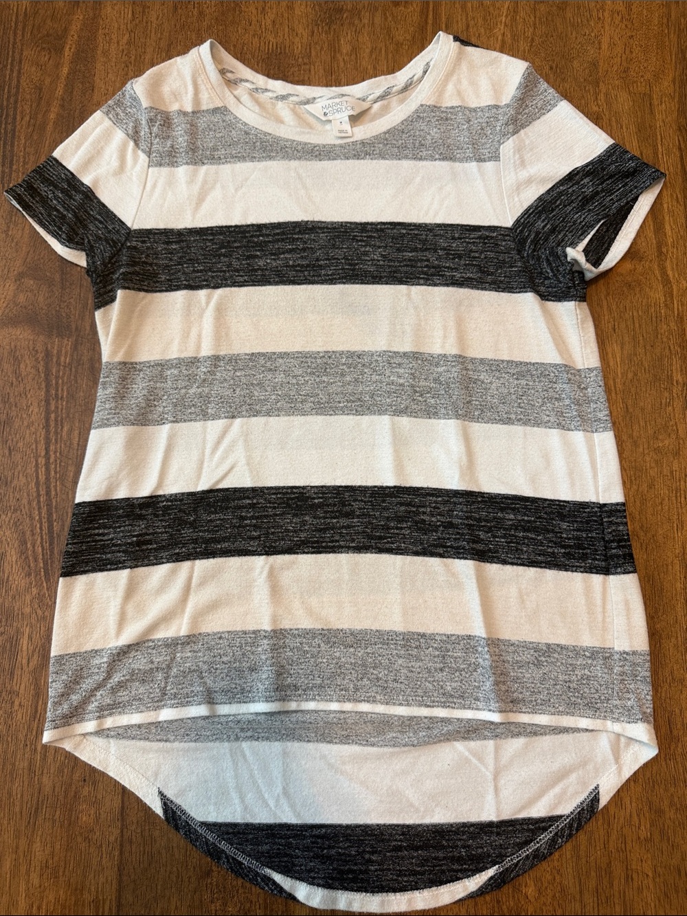 Market & Spruce Black, White and Gray Striped Short-Sleeve Tee